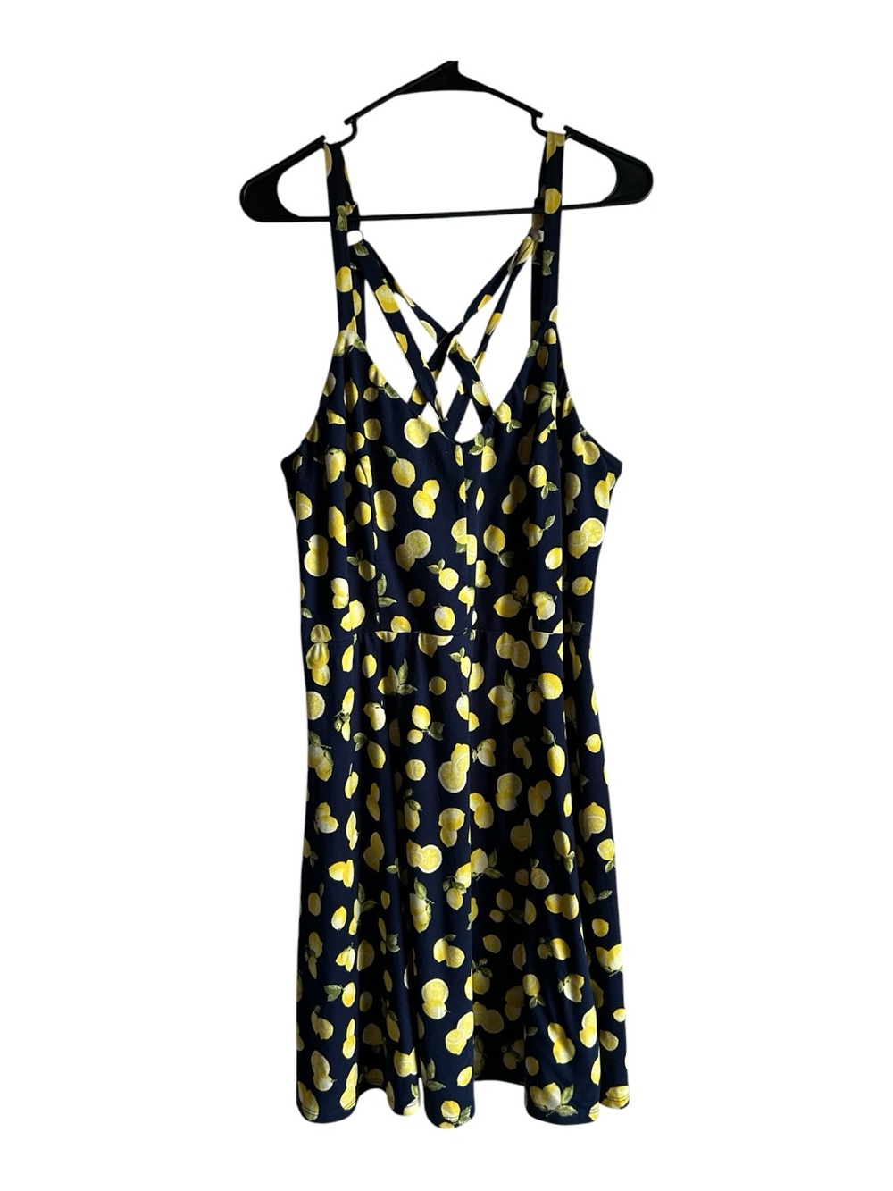 4/$20 nine britton Size 1X Navy Dress Lemons Print Crisscross Back Dress
